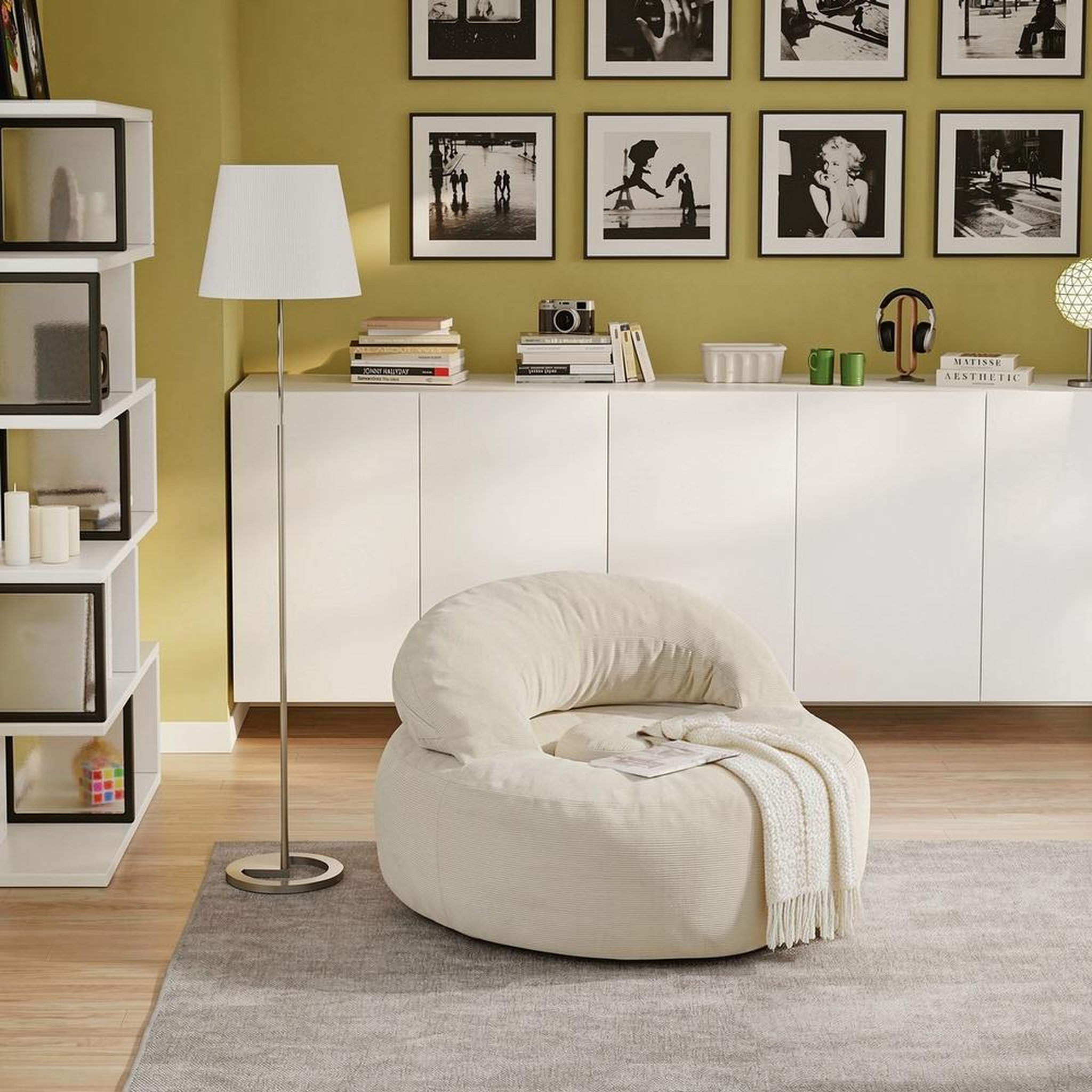 Voir la diapositive 2 : SOBUY Fauteuil lounge avec repose-pieds crème 110x125x65cm fst100-mi