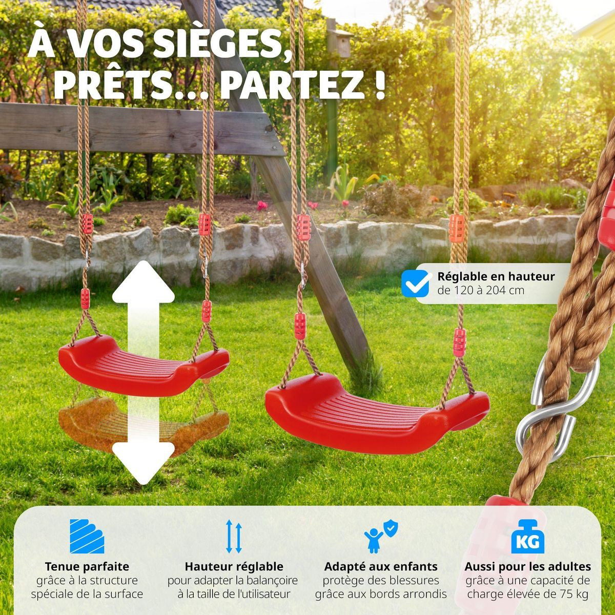 tectake Siège de balançoire antidérapant rouge