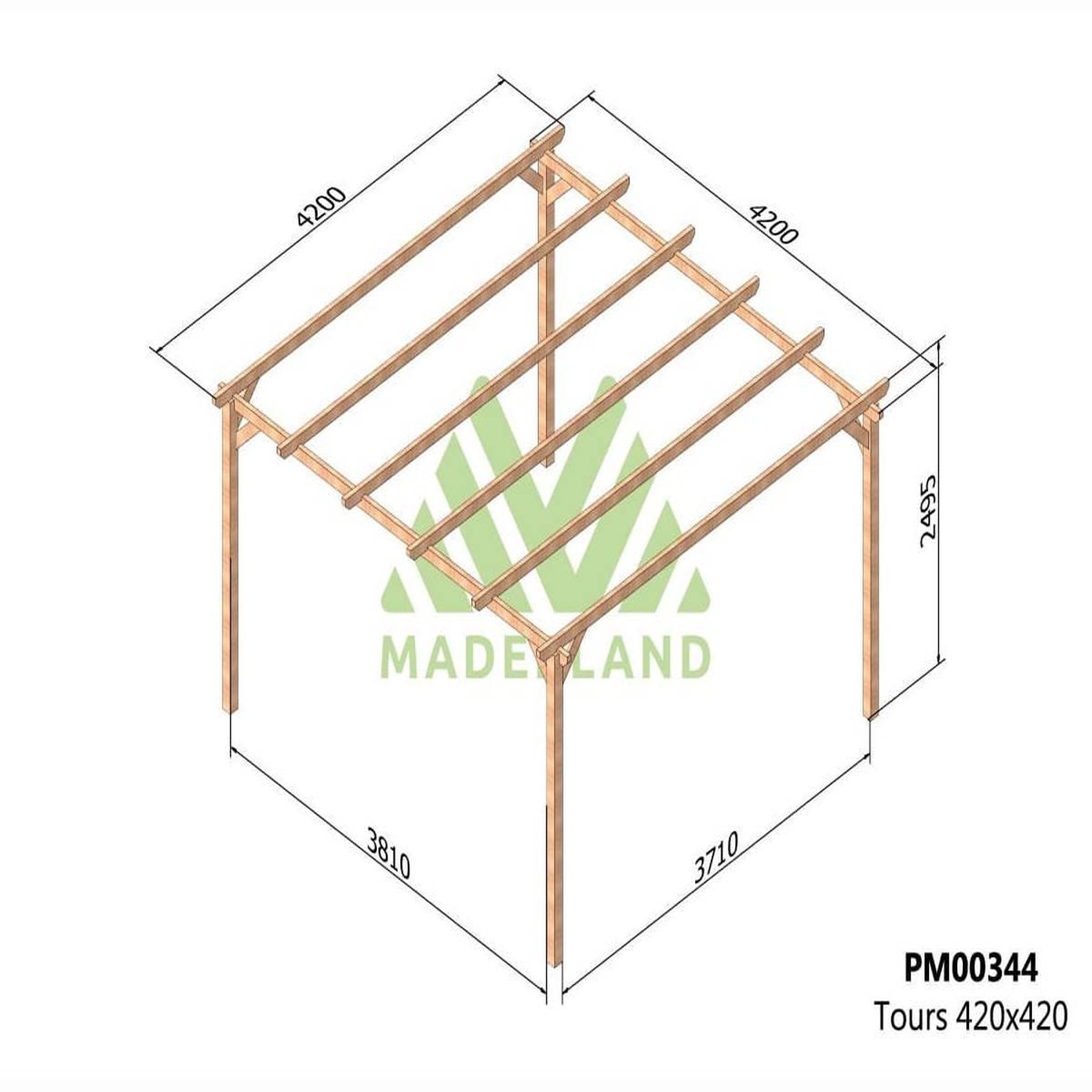 Voir la diapositive 2 : JARDIDECO Pergola massive en bois tours 420 x 420 cm - maderland