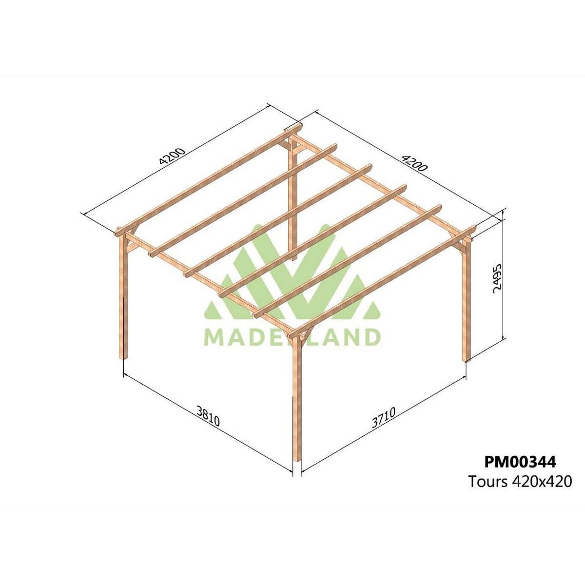 JARDIDECO Pergola massive en bois Tours 420 x 420 cm - Maderland