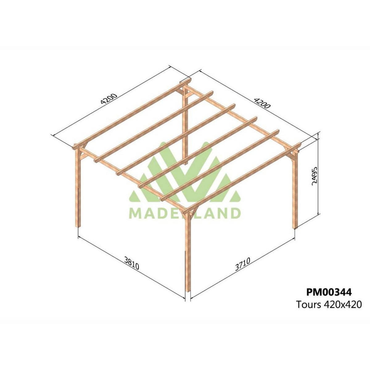 JARDIDECO Pergola massive en bois Tours 420 x 420 cm - Maderland