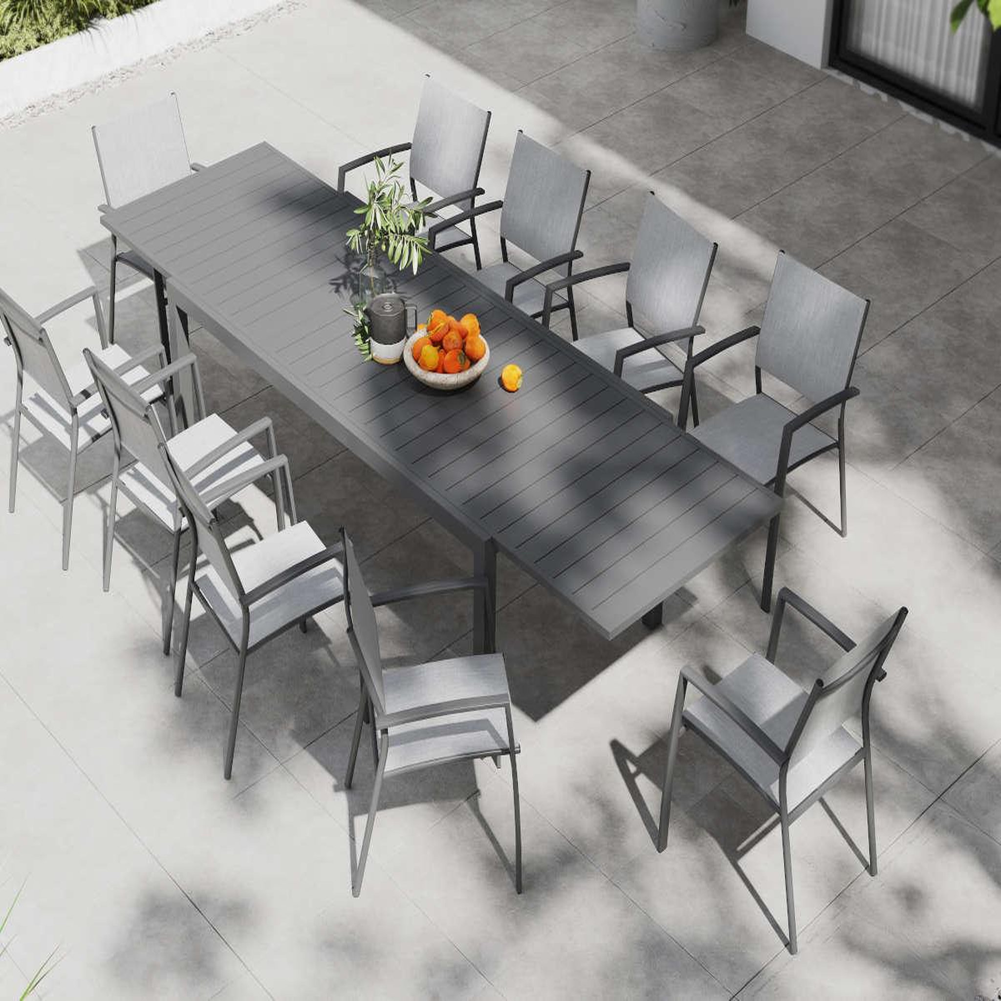 Voir la diapositive 2 : JARDIDECO Table de jardin rectangulaire extensible en aluminium Oppa gris 8/10 places - Jardideco