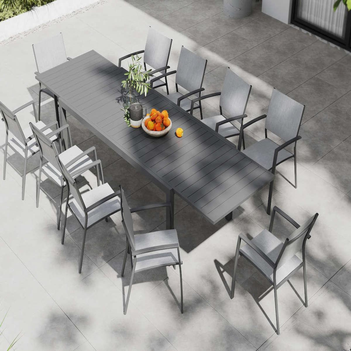 JARDIDECO Table de jardin rectangulaire extensible alu Oppa grise - Jardideco