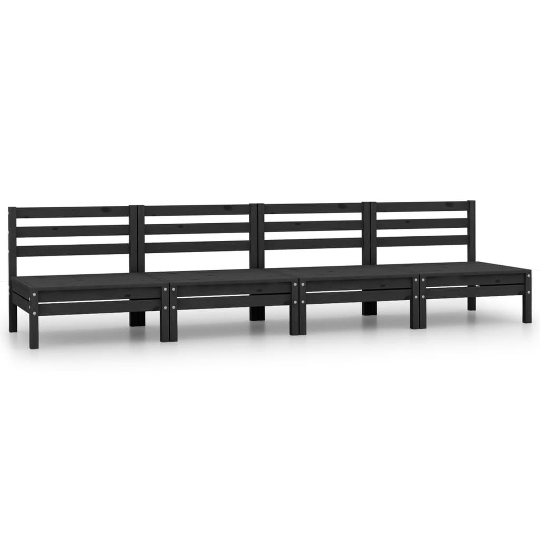 Voir la diapositive 2 : VIDAXL Salon de jardin 4 pcs Noir Bois de pin massif