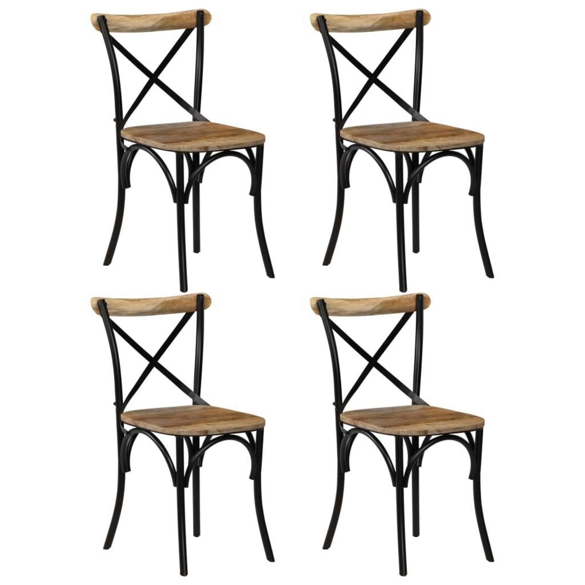 VIDAXL Chaises a dossier croise lot de 4 noir bois de manguier massif