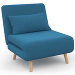 ID MARKET Fauteuil convertible ROMEO lit d'appoint 1 place 80x190 cm tissu bleu canard
