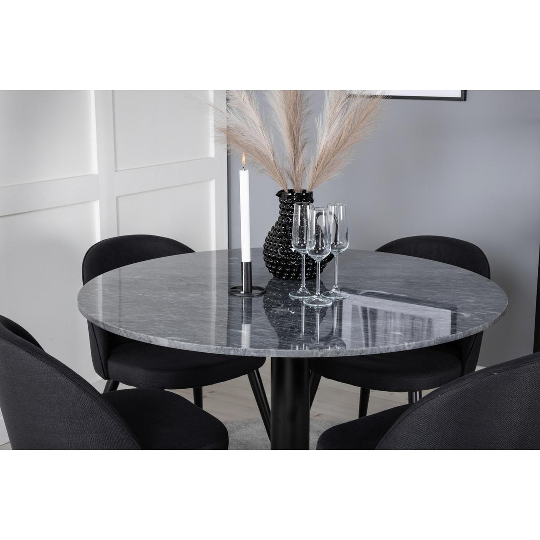Voir la diapositive 4 : Paris Prix Table à manger en marbre  estelle  106cm gris foncé & noir