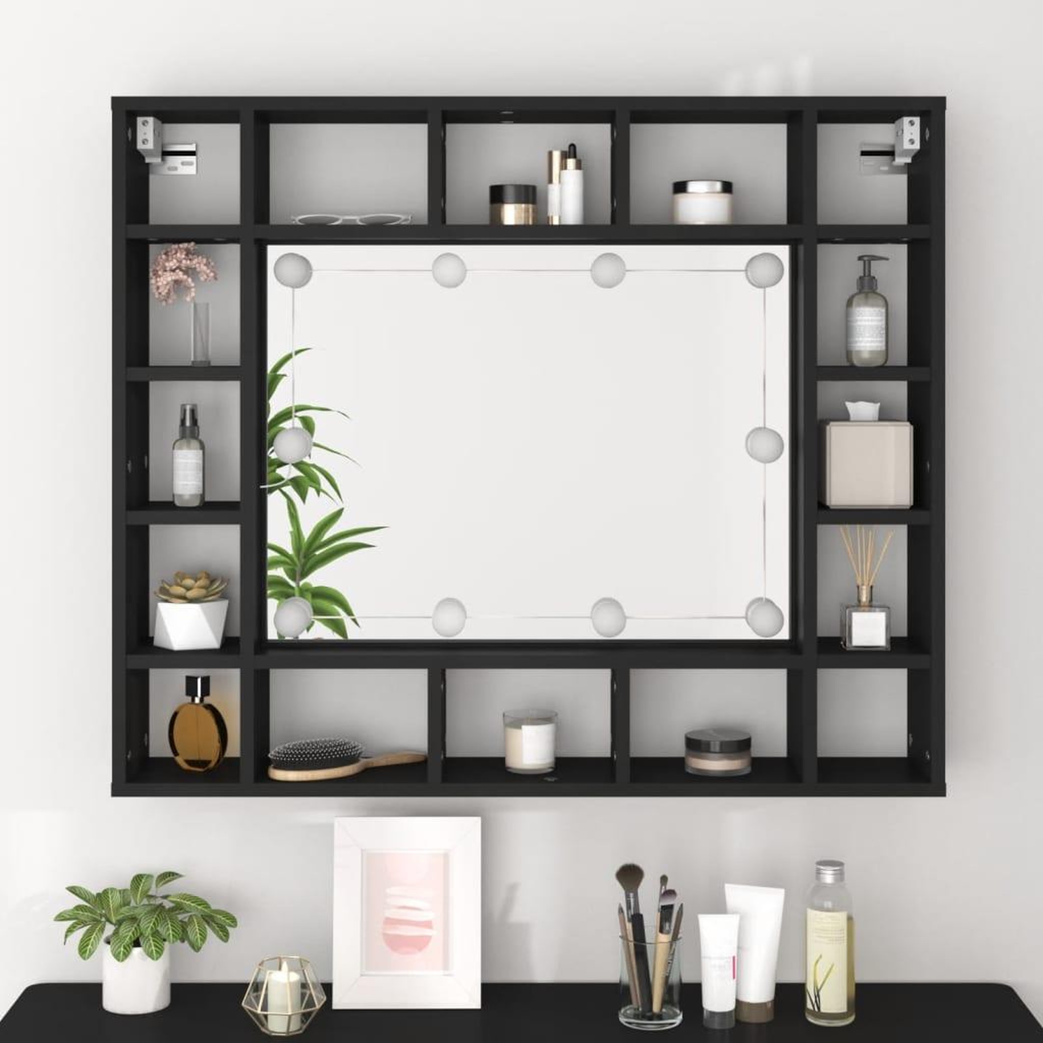 Voir la diapositive 4 : VIDAXL Armoire a miroir a LED noir 91x15x76,5 cm