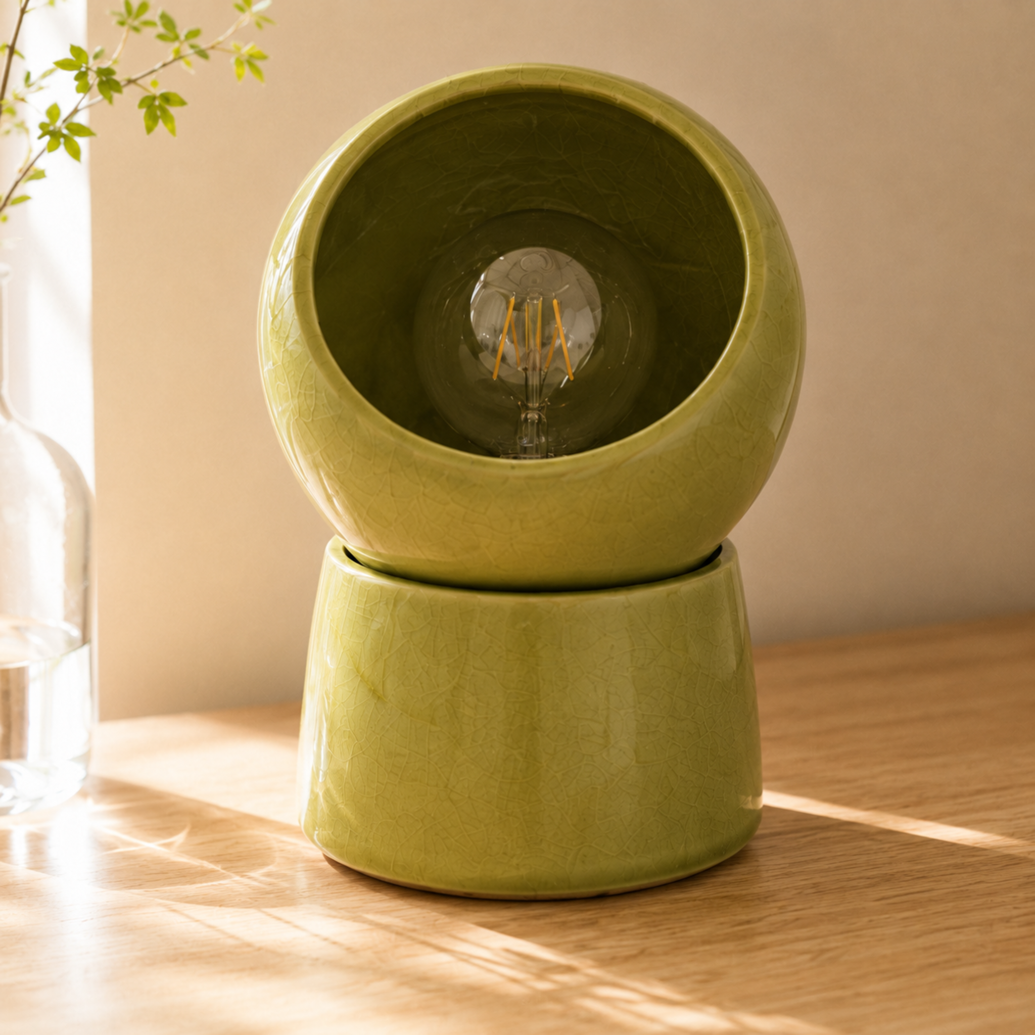 Voir la diapositive 2 : MAISON PAVANE Lampe à poser en céramique verte-Halo