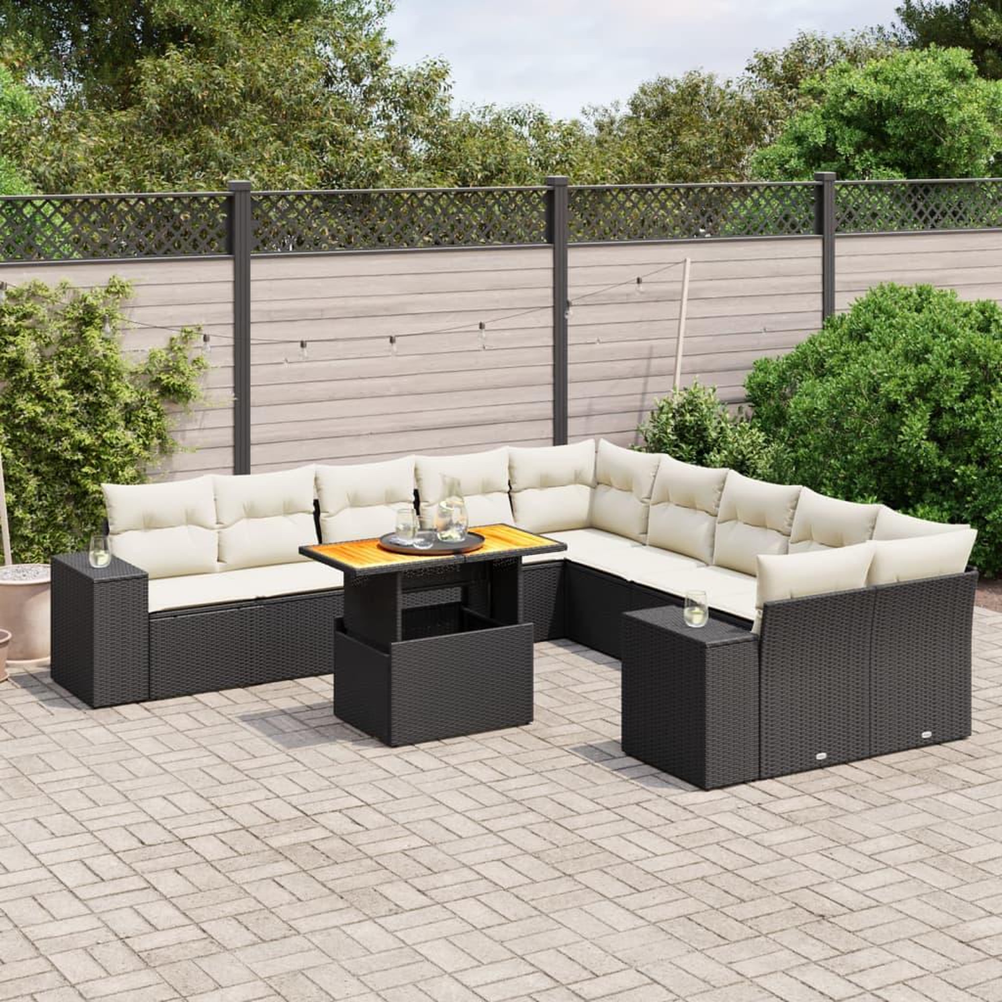 VIDAXL Salon de jardin 11 pcs avec coussins noir resine tressee
