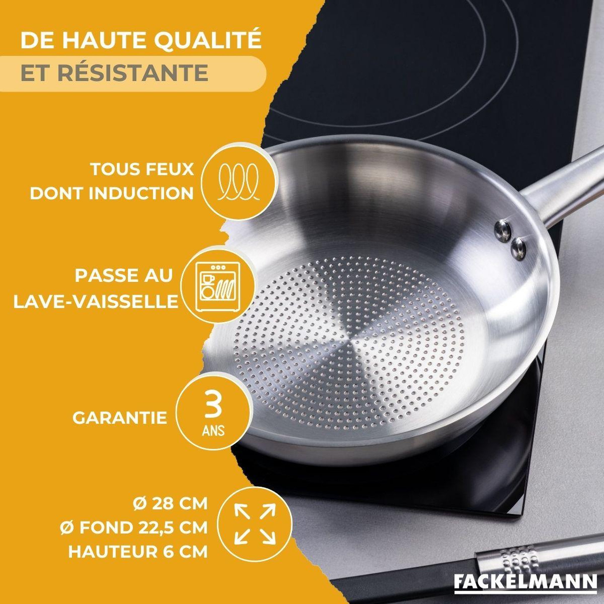 Voir la diapositive 3 : Fackelmann Poêle 28 cm en inox 18/8 fackelmann ovalgriff