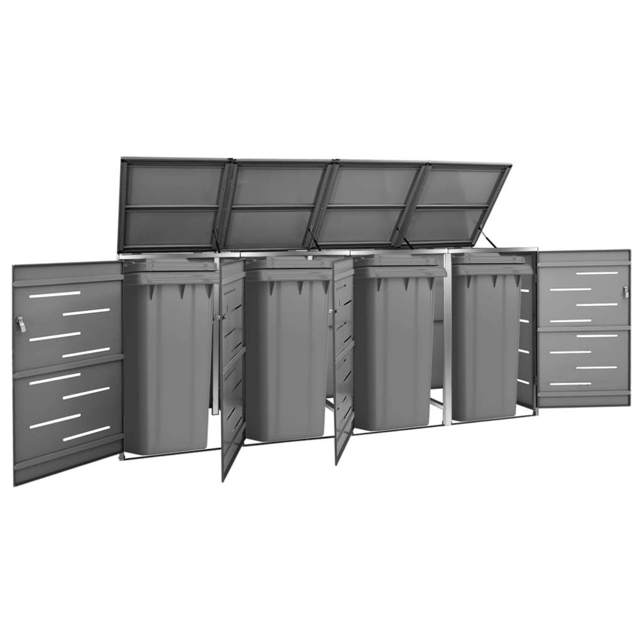 Voir la diapositive 1 : VIDAXL Abri pour quatre poubelles 276,5x77,5x112,5 cm Inox