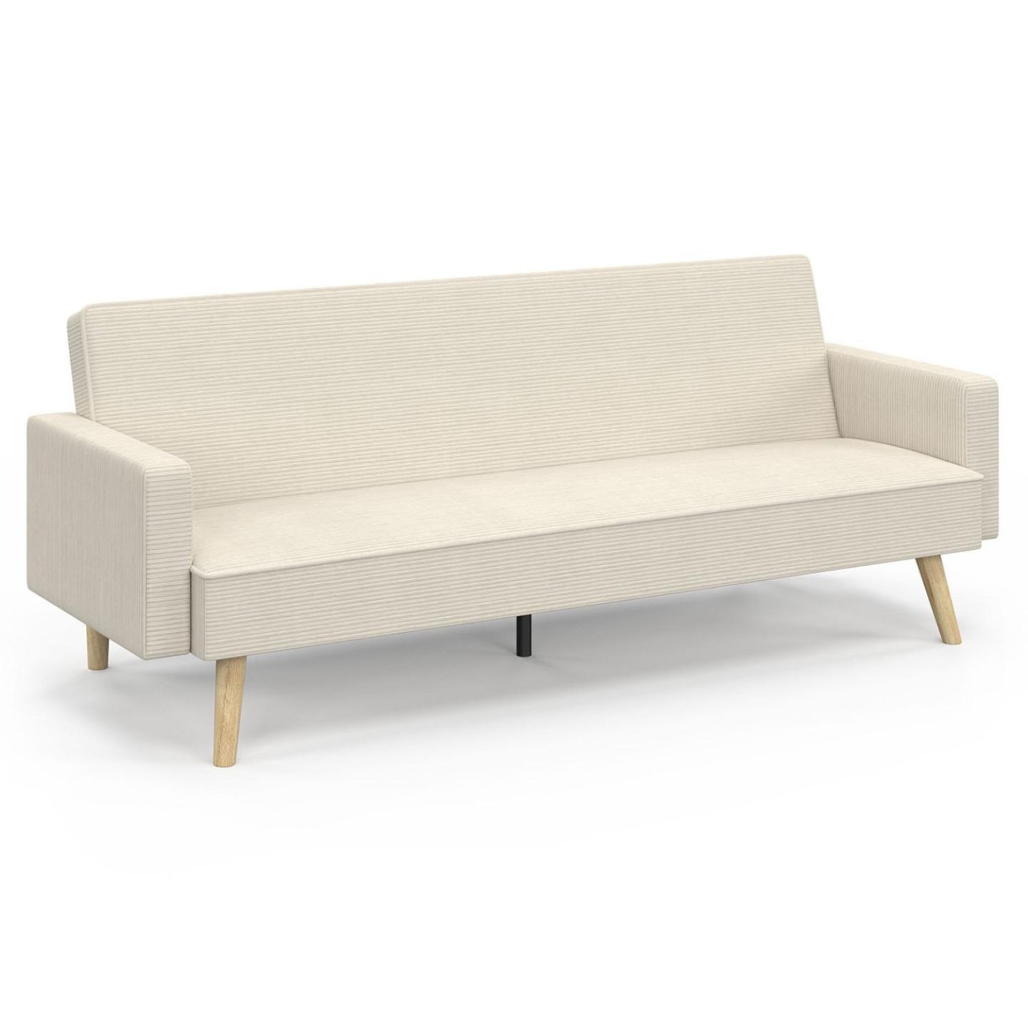 ID MARKET Canapé droit scandinave 3 places convertible lars en velours côtelé beige