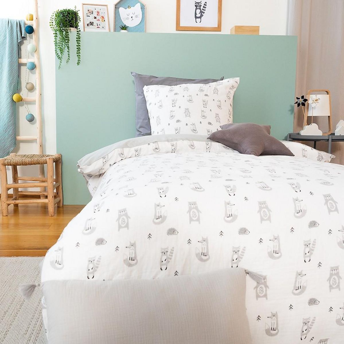 Home collection Parure housse de couette 2pcs 140x200cm 100%gaze de coton 57fils foret