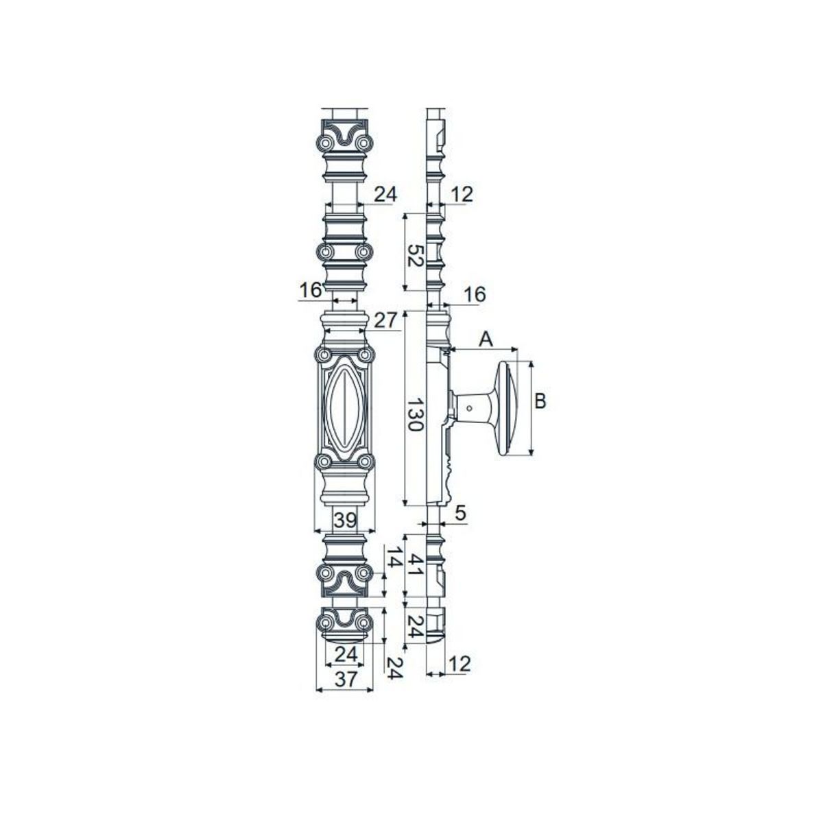 JARDINIER MASSARD Crémone rustique RY16 série légère 16x5 Epoxy noir bouton laiton lisse JARDINIER MASSARD J041373