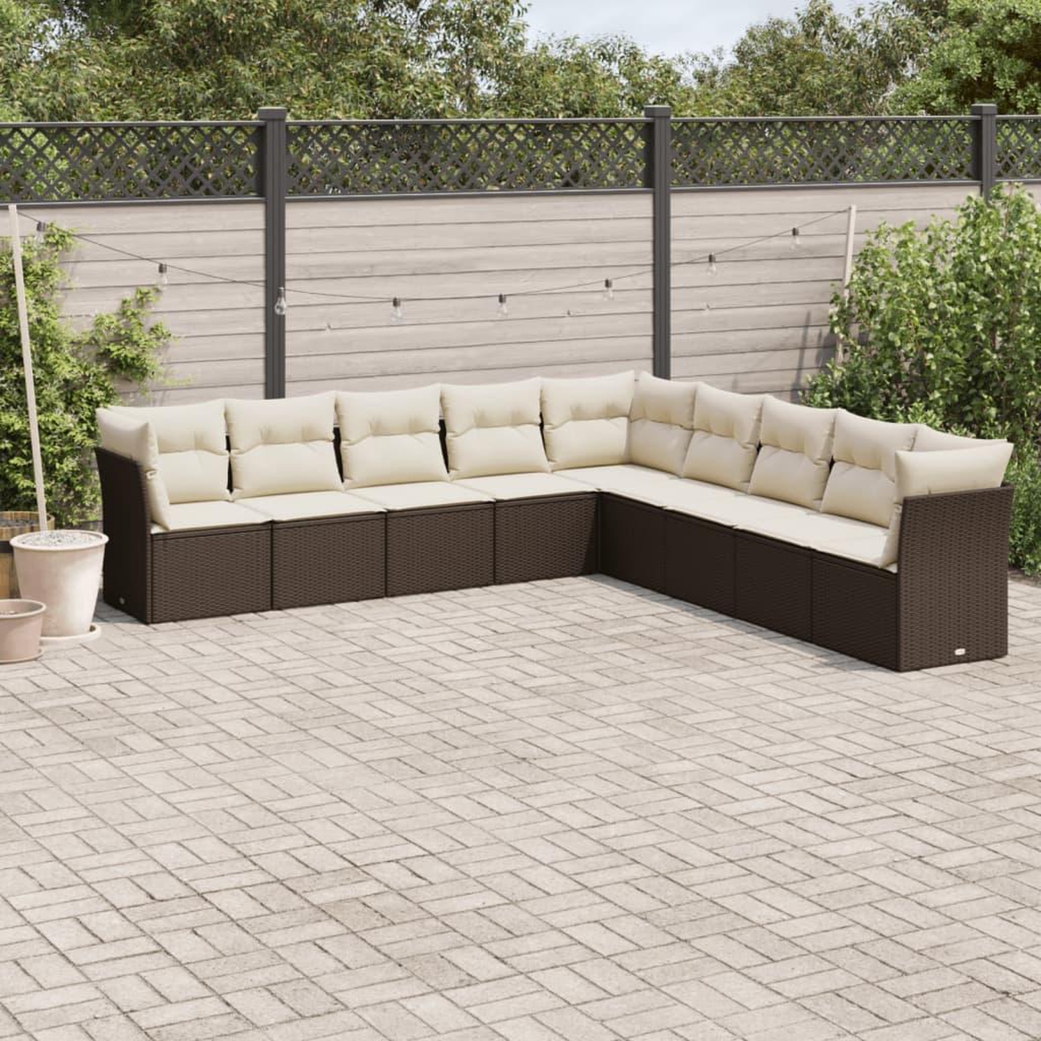 VIDAXL Salon de jardin avec coussins 9 pcs marron resine tressee