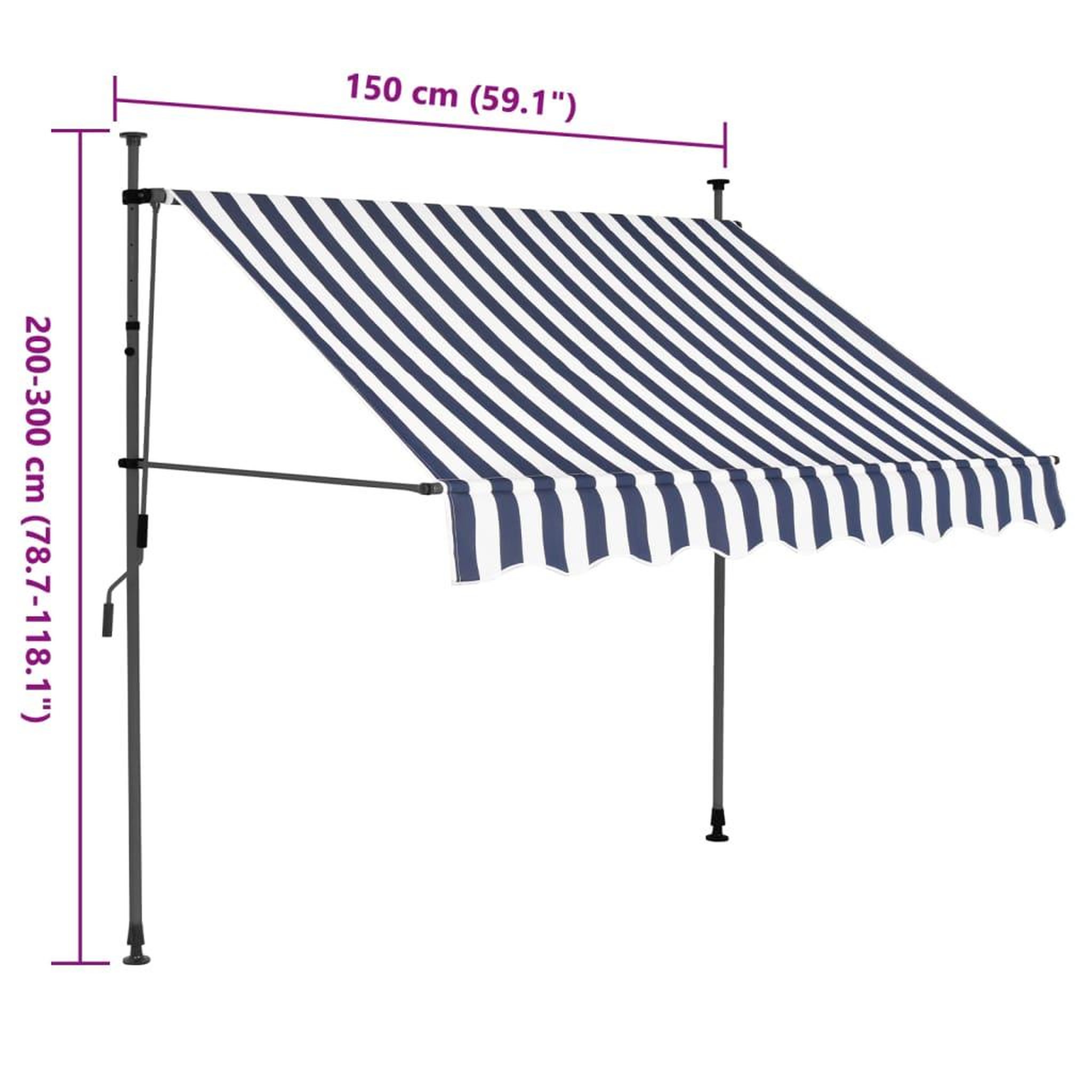Voir la diapositive 6 : VIDAXL Auvent manuel retractable avec LED 150 cm Bleu et blanc