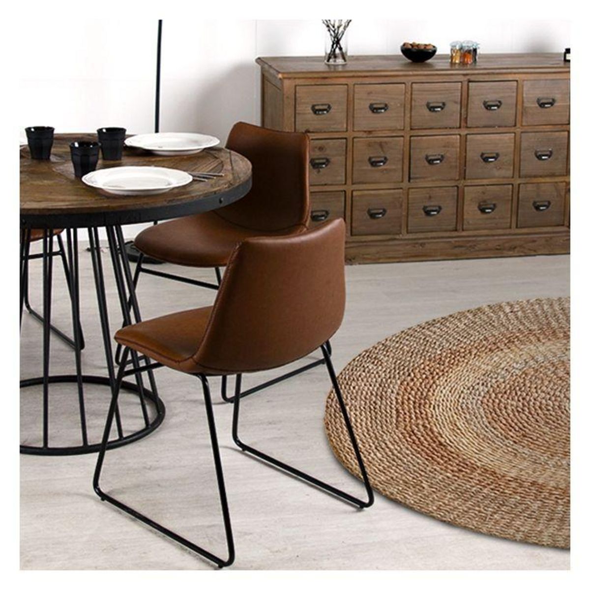 Rendez vous déco Lot de 2 chaises en cuir synthétique marron - Gaspard