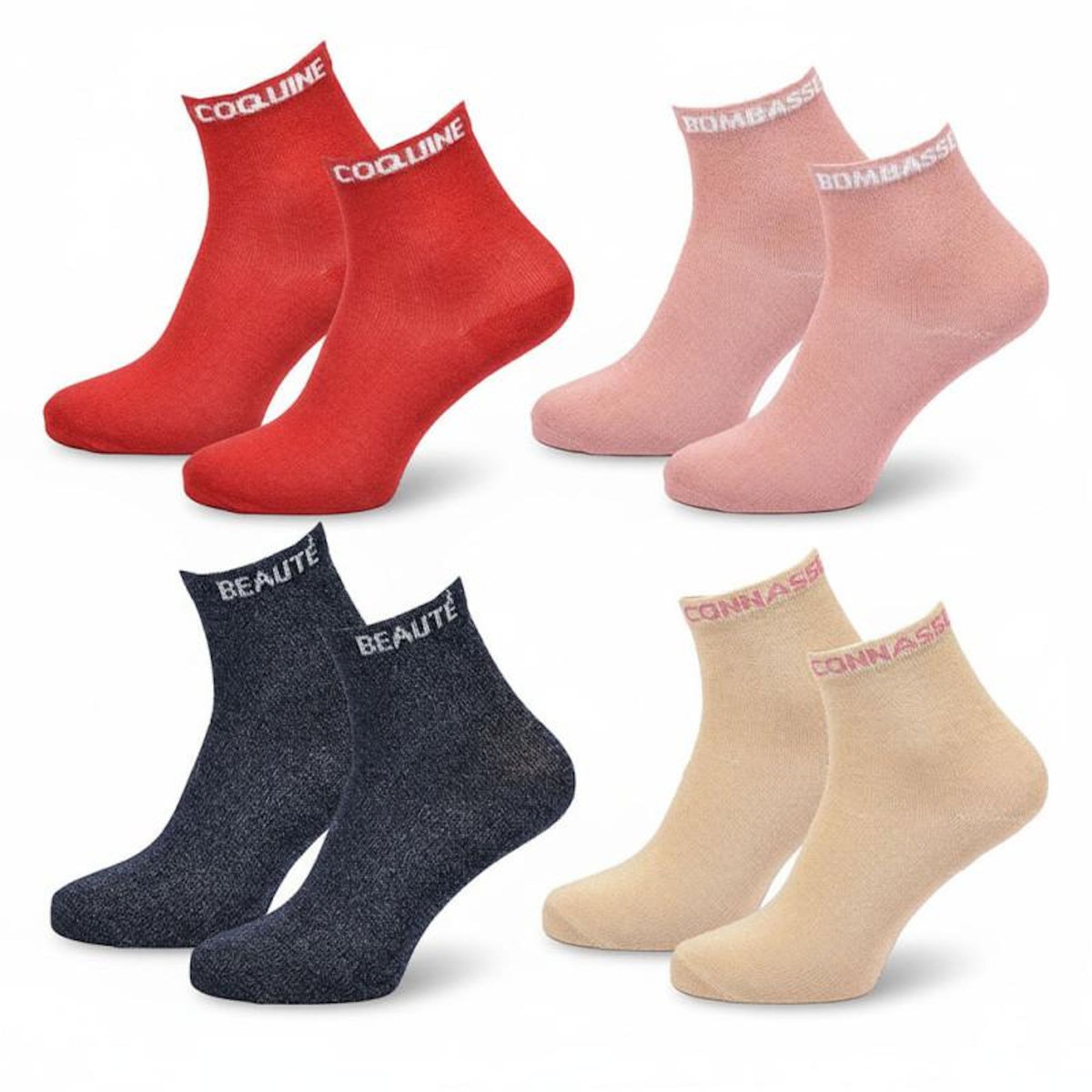 OZABI OZABI Chaussettes Femme a Paillettes Soquettes Pack de 4 Paires