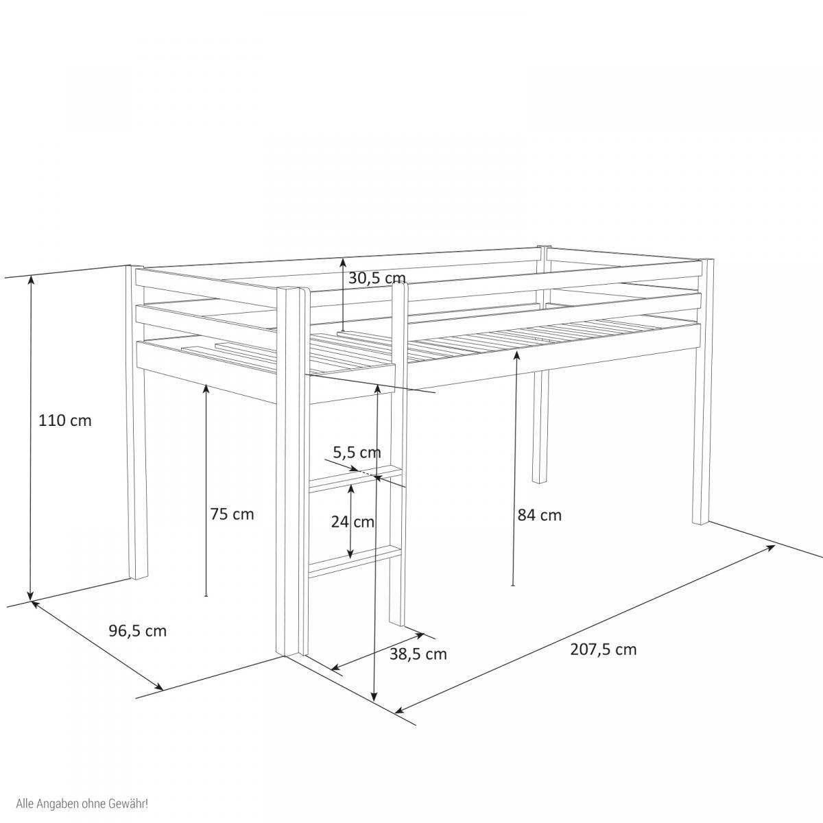 HomeStyle4U Lit mezzanine 90x200 avec échelle Tunnel et Rideau Pirate Noir