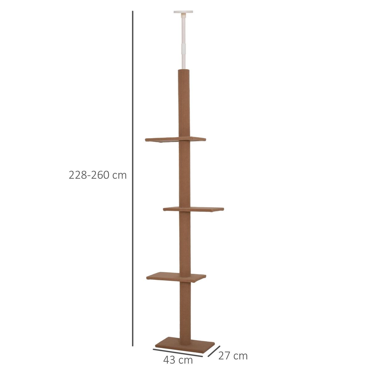 PAWHUT Arbre à chat poteau à griffer hauteur réglable dim. 43L x 27I x 228-260H cm 4 niveaux d'activités marron