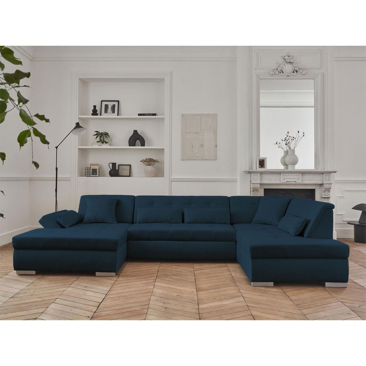 LISA DESIGN Vermont - canapé panoramique d'angle droit - 7 places - convertible - en tissu