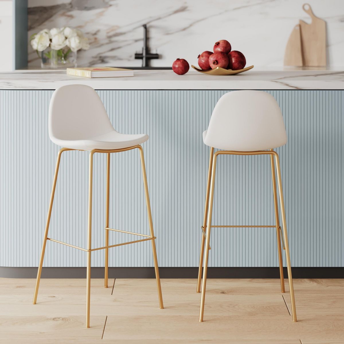 Rendez vous déco Lot de 2 chaises pour îlot central 65 cm en cuir synthétique blanc - Henrik