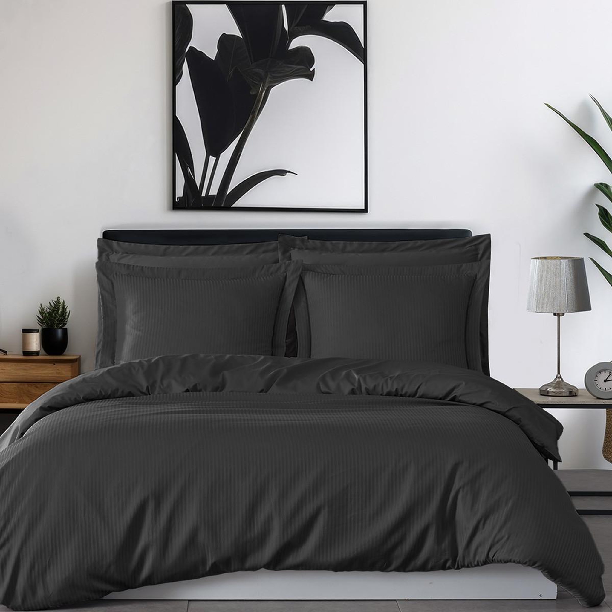 Voir la diapositive 5 : Sensei Maison Parure housse de couette rayée satin + 2 taies 65x65 cm VERSALUXE