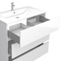 Aurlane Ensemble Meuble de salle de bain blanc 80 cm sur pied 3 tiroirs + vasque ceramique blanche + miroir