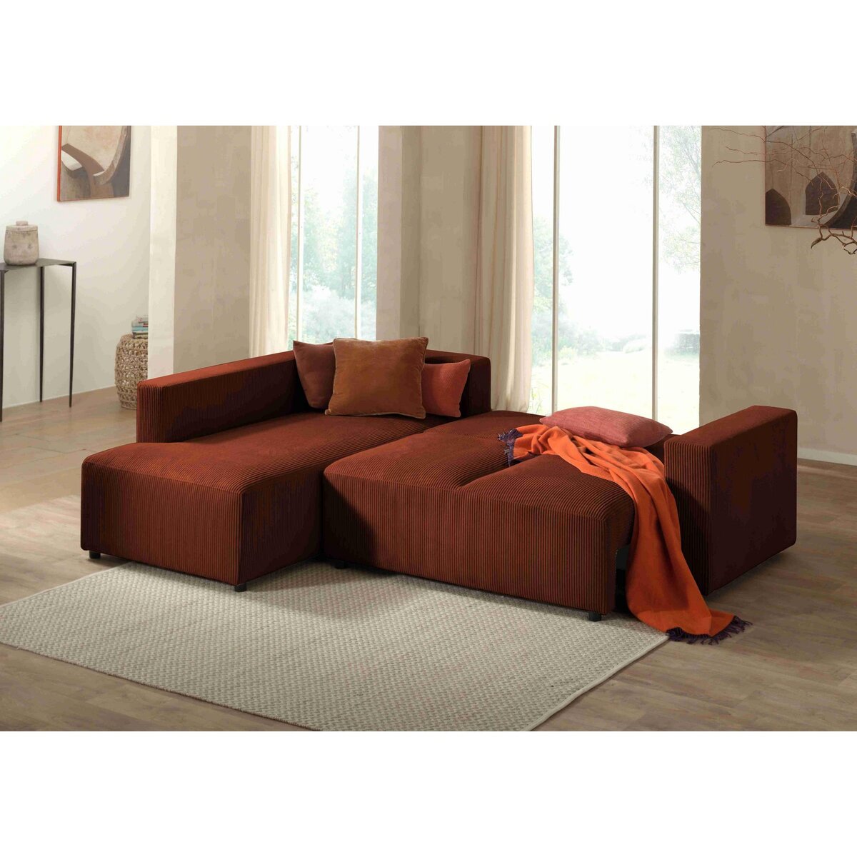 LISA DESIGN Livy - canapé d'angle convertible - avec coffre - en velours côtelé - 5 places - gauche