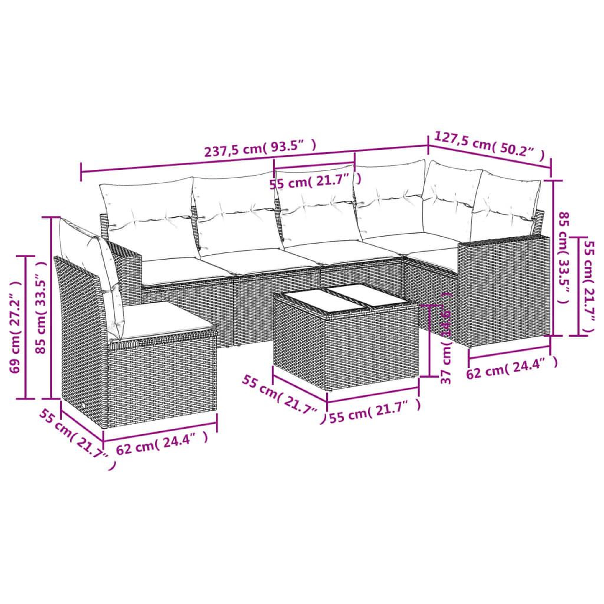 Voir la diapositive 3 : VIDAXL Salon de jardin avec coussins 7 pcs gris resine tressee