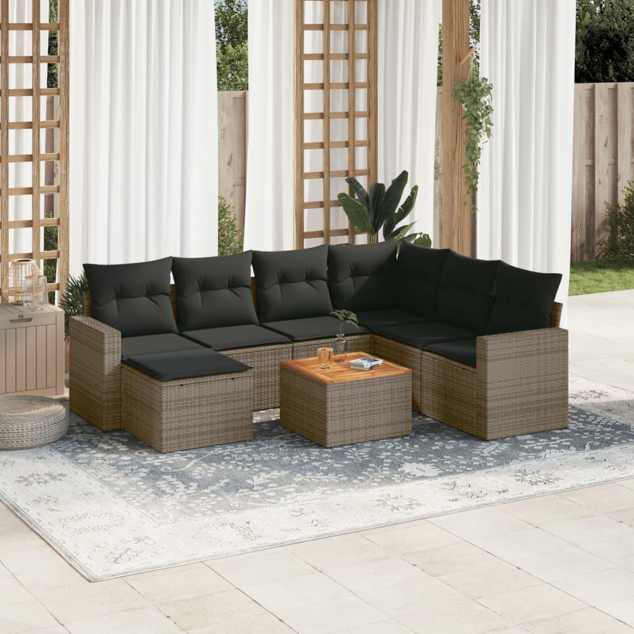 VIDAXL Salon de jardin 8 pcs avec coussins gris resine tressee