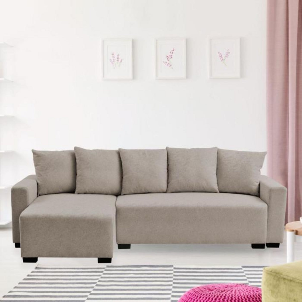 Paris Prix Canapé d'Angle Convertible  Eden  234cm Kaki