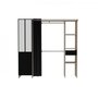 EKIPA Dressing  ARTIC avec rideau - Décor Chene et noir - 1 colonne + 1 armoire + 2 penderies + 2 tiroirs - L 181 X P 50 X H 180 cm -