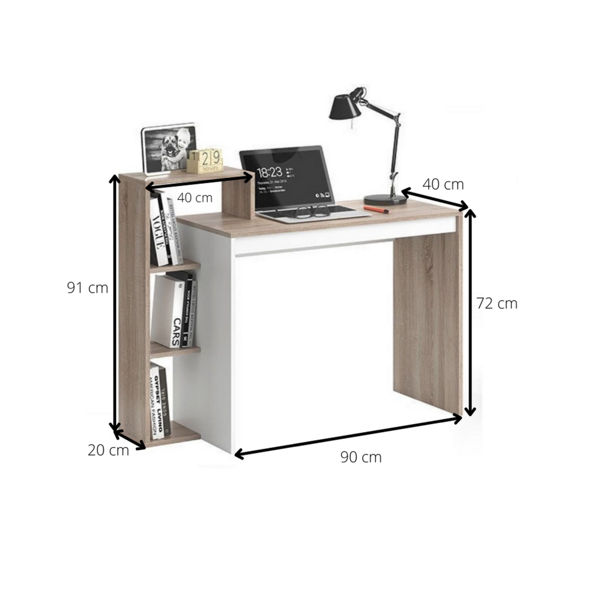 TOILINUX Bureau au design scandinave Isidor - L. 110 x H. 91 cm - Couleur bois et blanc