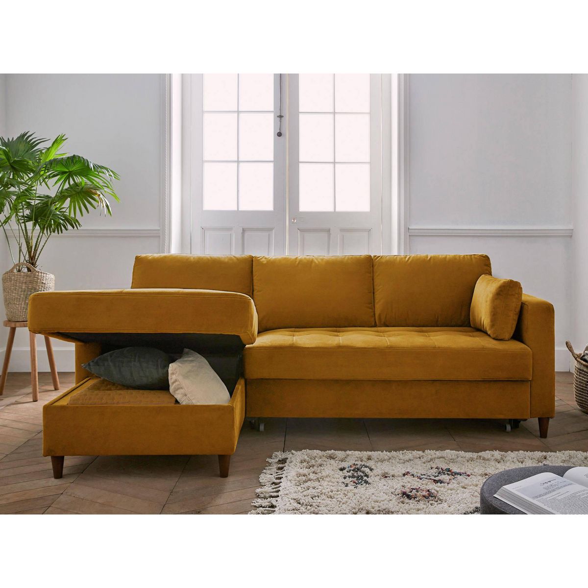 LISA DESIGN Anna - canapé d'angle gauche - 4 places - convertible avec coffre - en velours