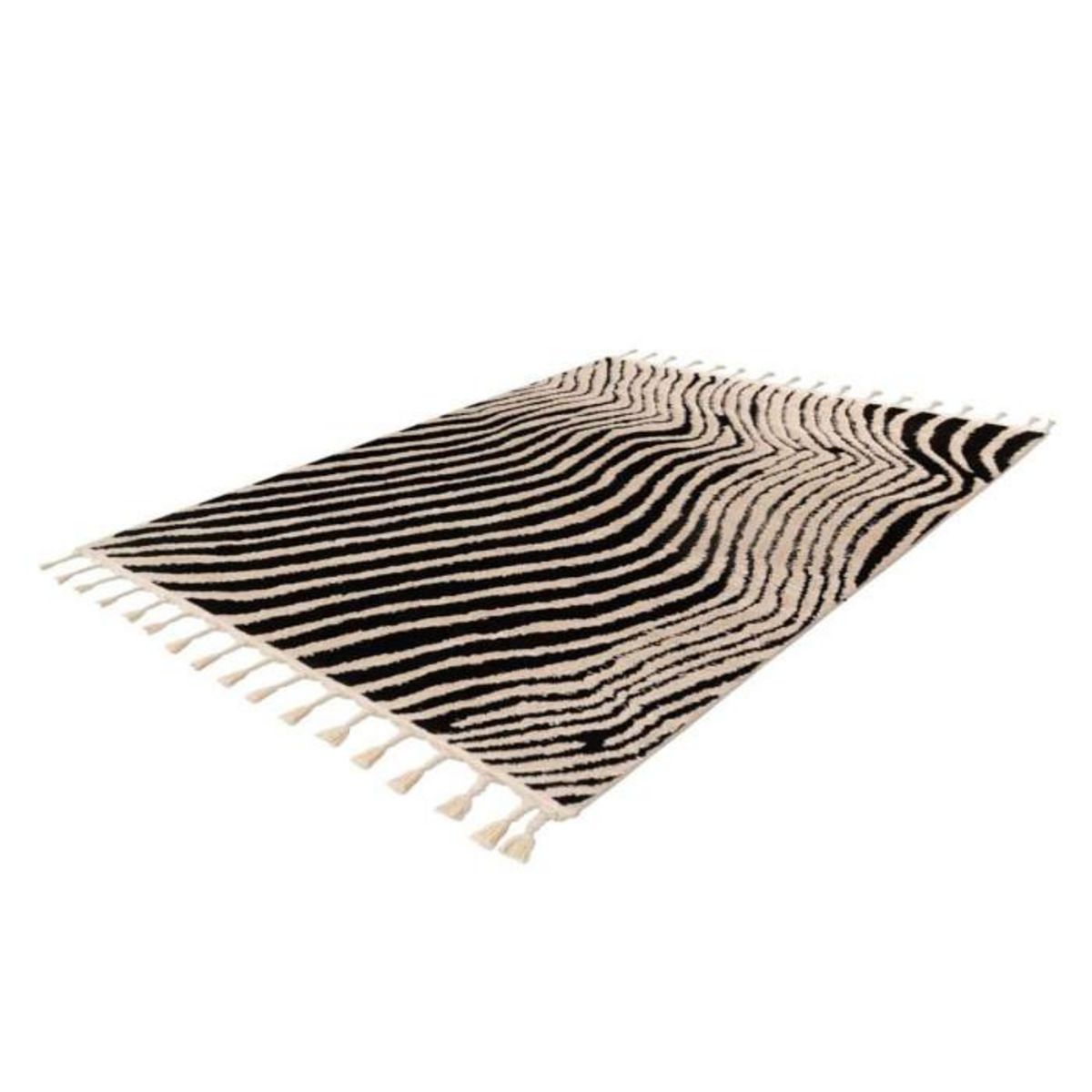 Paris Prix Tapis Tissé Ethnique avec Franges  Lovis VI  Noir