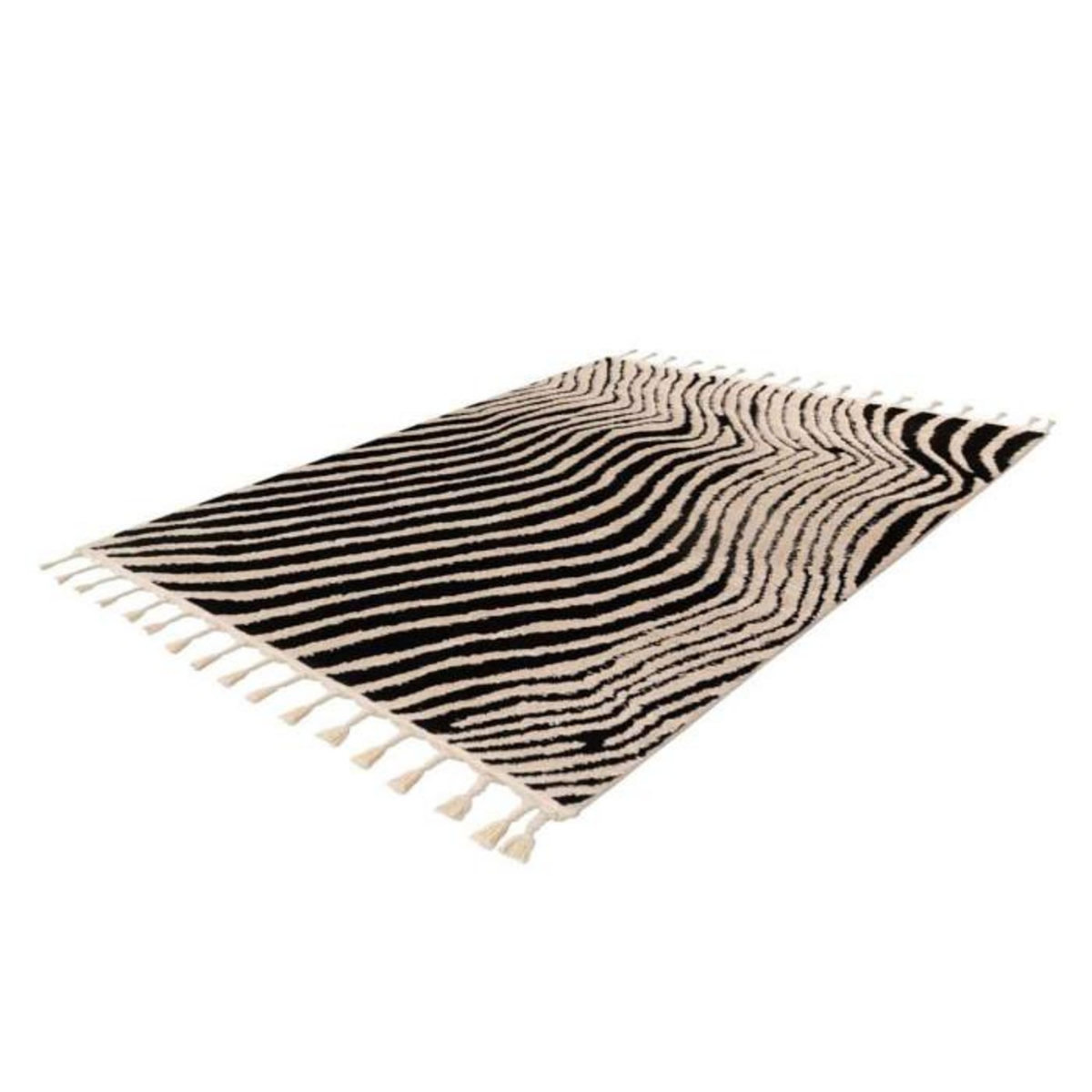 Paris Prix Tapis Tissé Ethnique avec Franges  Lovis VI  Noir