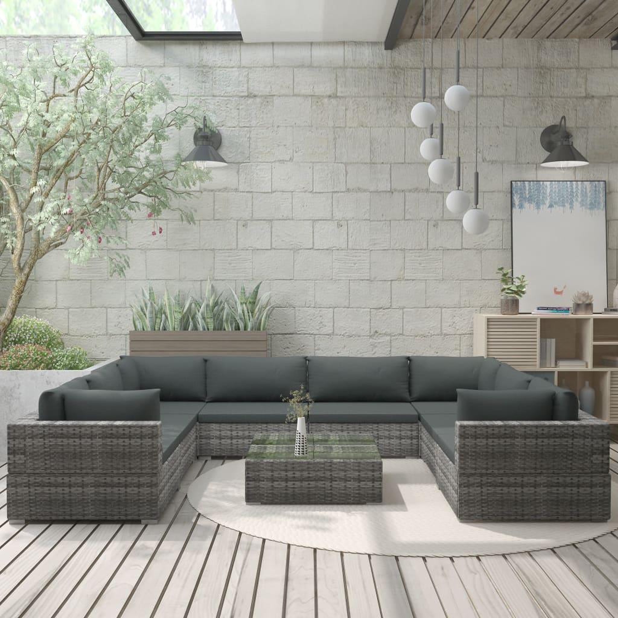 Voir la diapositive 1 : VIDAXL Salon de jardin 9 pcs avec coussins Resine tressee Gris
