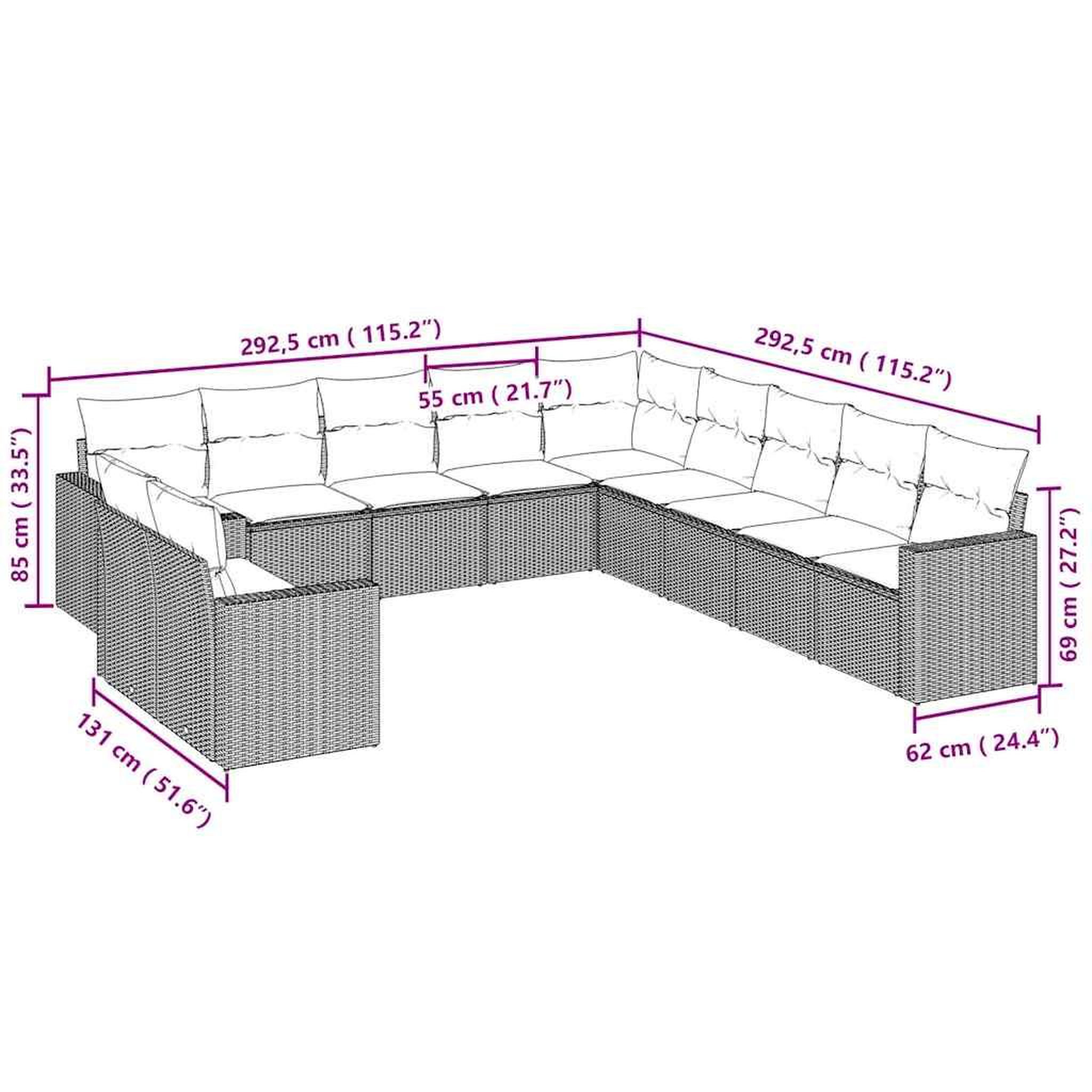 Voir la diapositive 4 : VIDAXL Salon de jardin 11 pcs avec coussins gris clair resine tressee