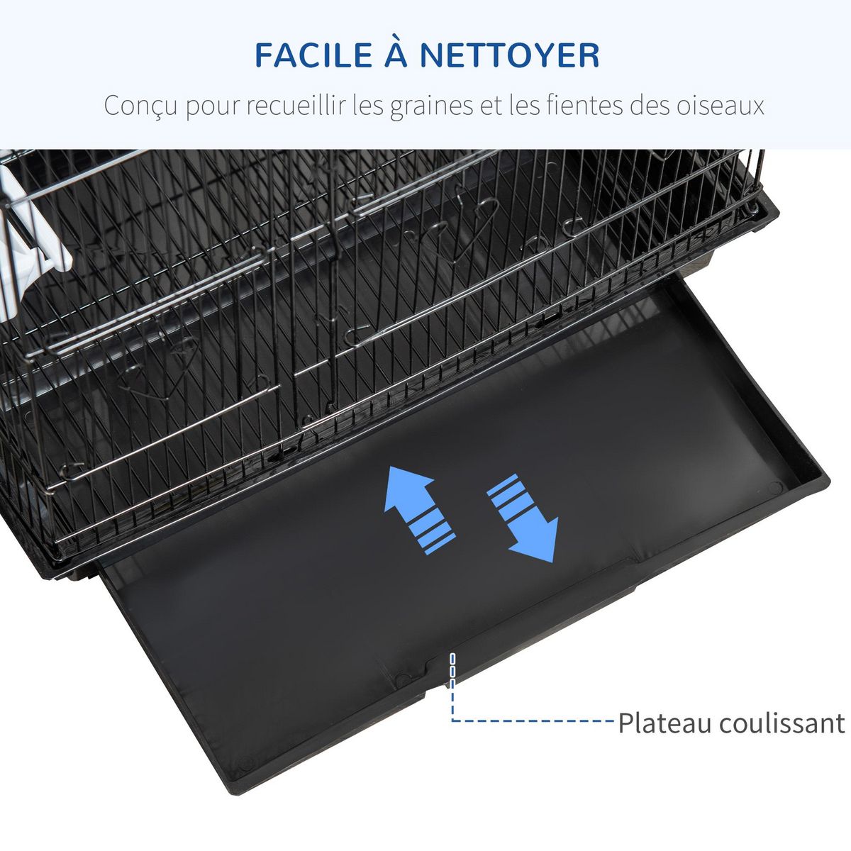 PAWHUT Cage à oiseaux volière avec mangeoires perchoirs plateau amovible dim. 46,5L x 35,5l x 92H cm métal PS noir