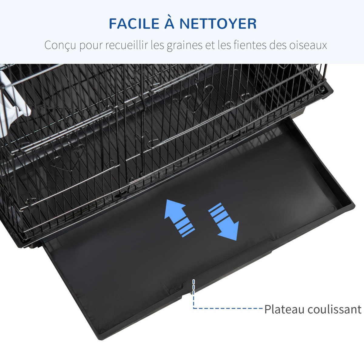 PAWHUT Cage à oiseaux volière avec mangeoires perchoirs plateau amovible dim. 46,5L x 35,5l x 92H cm métal PS noir