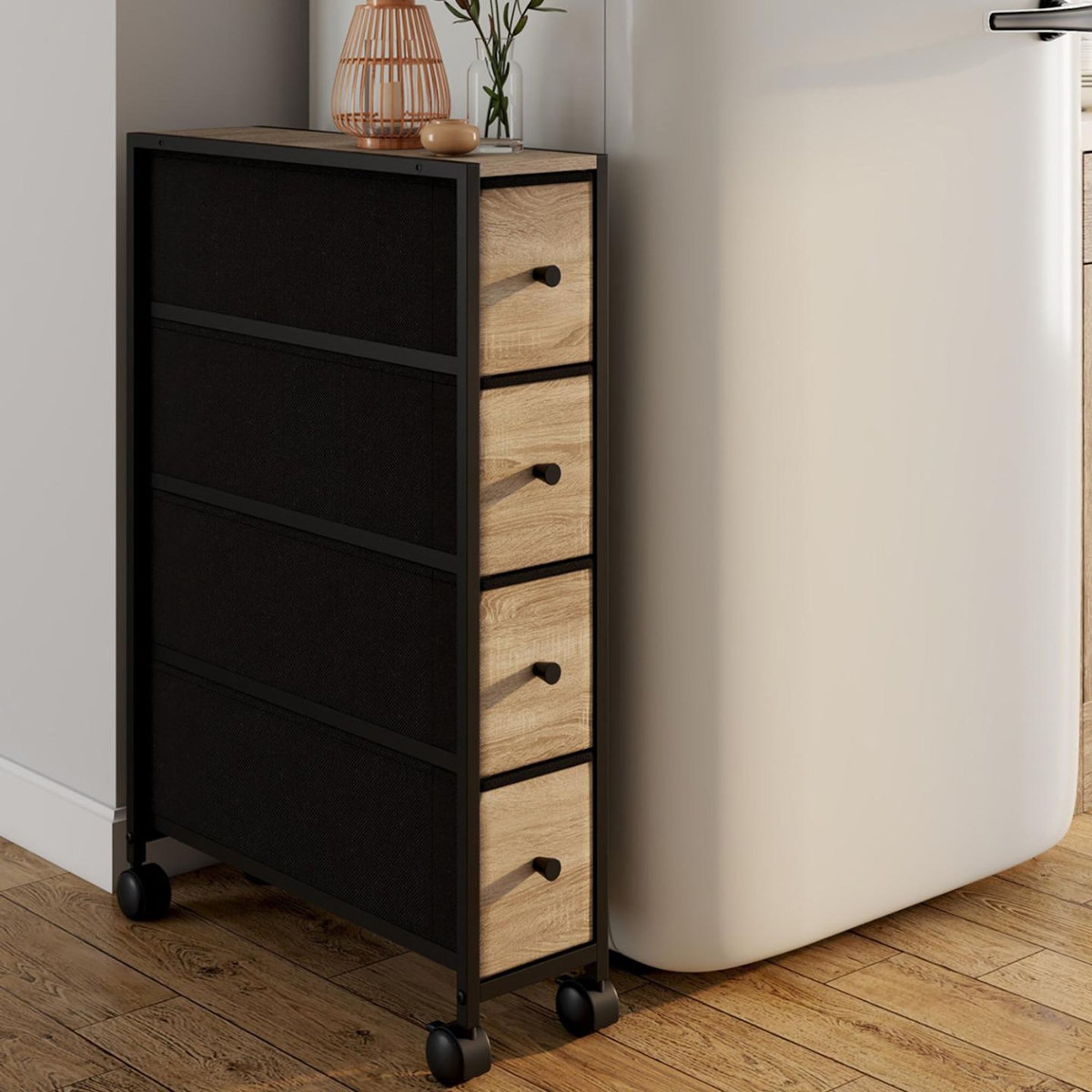 ID MARKET Tour de rangement 4 tiroirs UTAH sur roulettes colonne gain de place design industriel