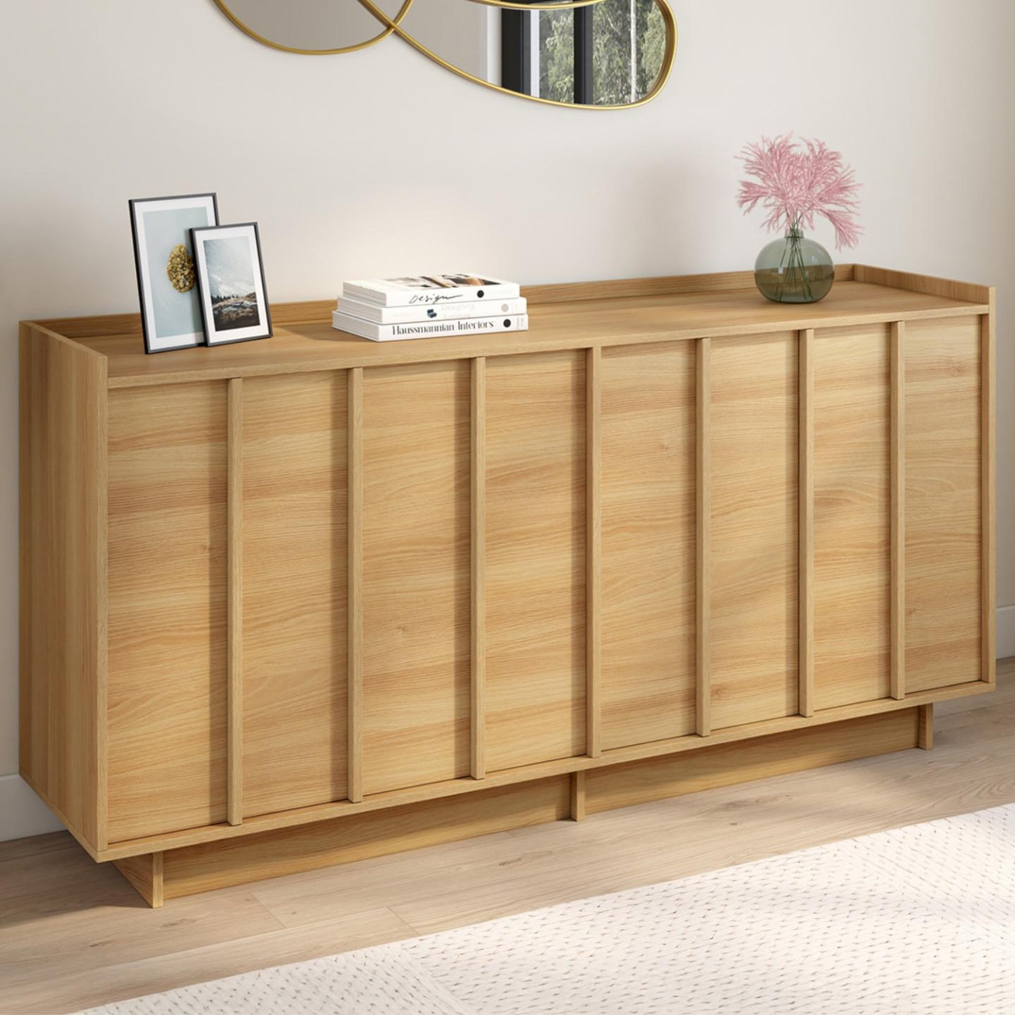 Voir la diapositive 2 : ID MARKET Buffet 160 cm rosie 4 portes façon hêtre design minimaliste