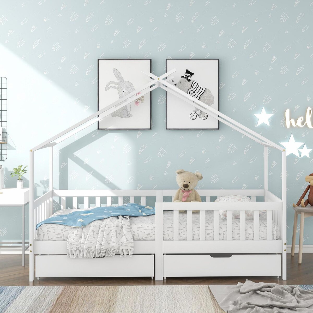 MERAX Lit cabane enfant 90x200cm pin coloris blanc