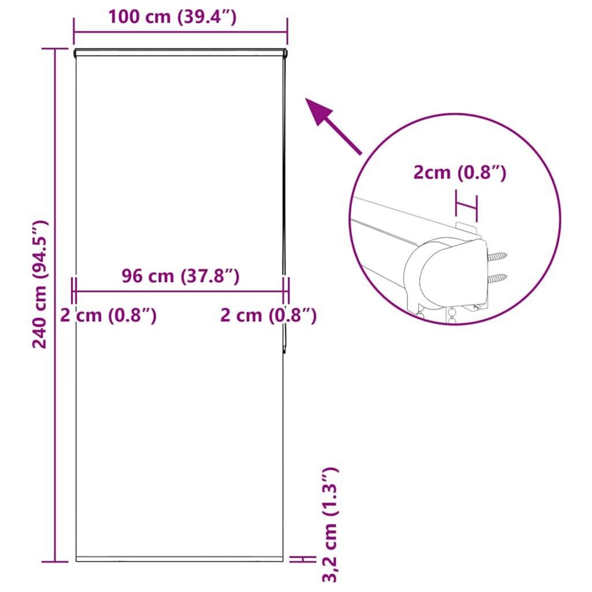 VIDAXL Store enrouleur de douche avec cassette largeur du tissu 96 cm