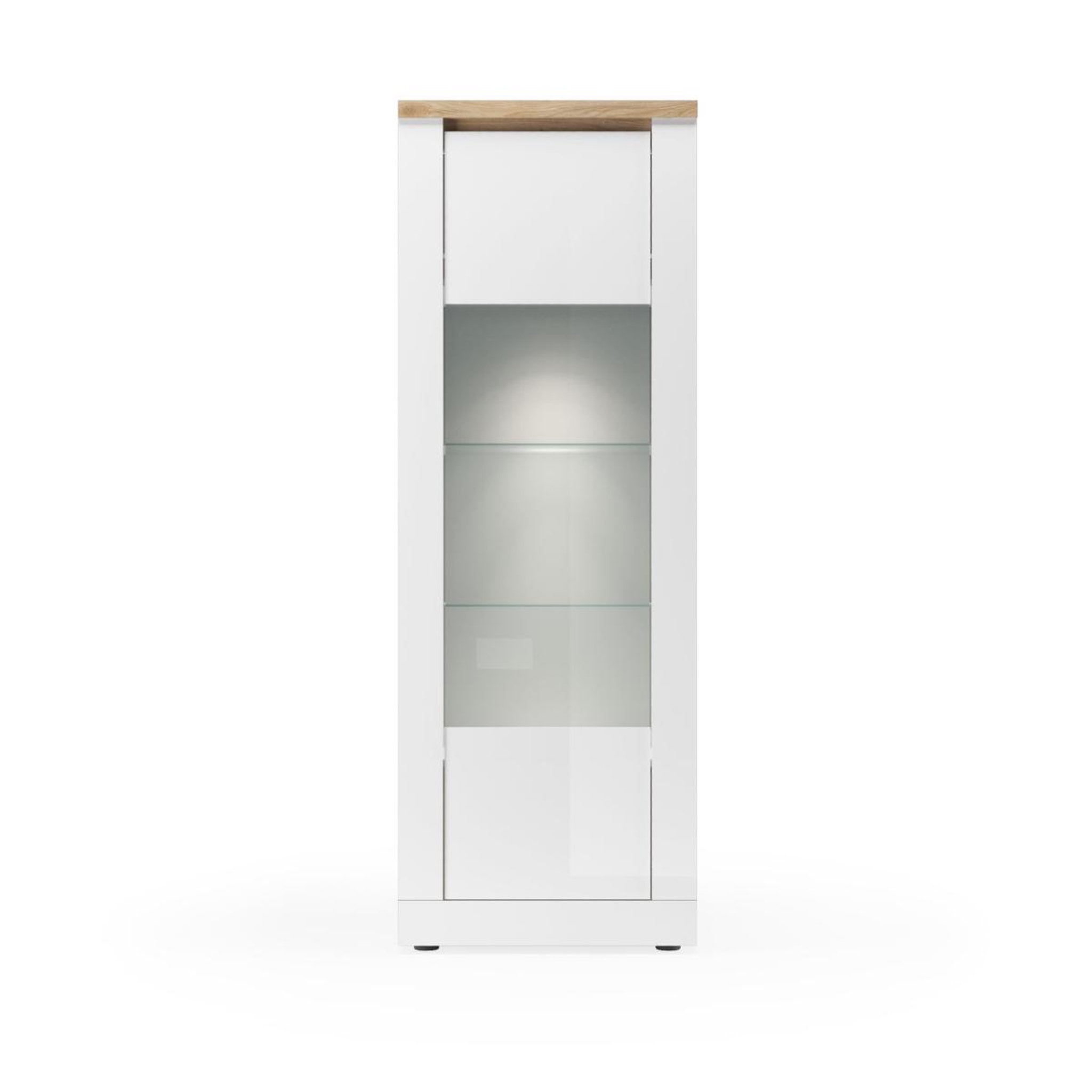 JLC KREATION Vitrine moderne 1 porte laqué blanc et bois + led ARIA