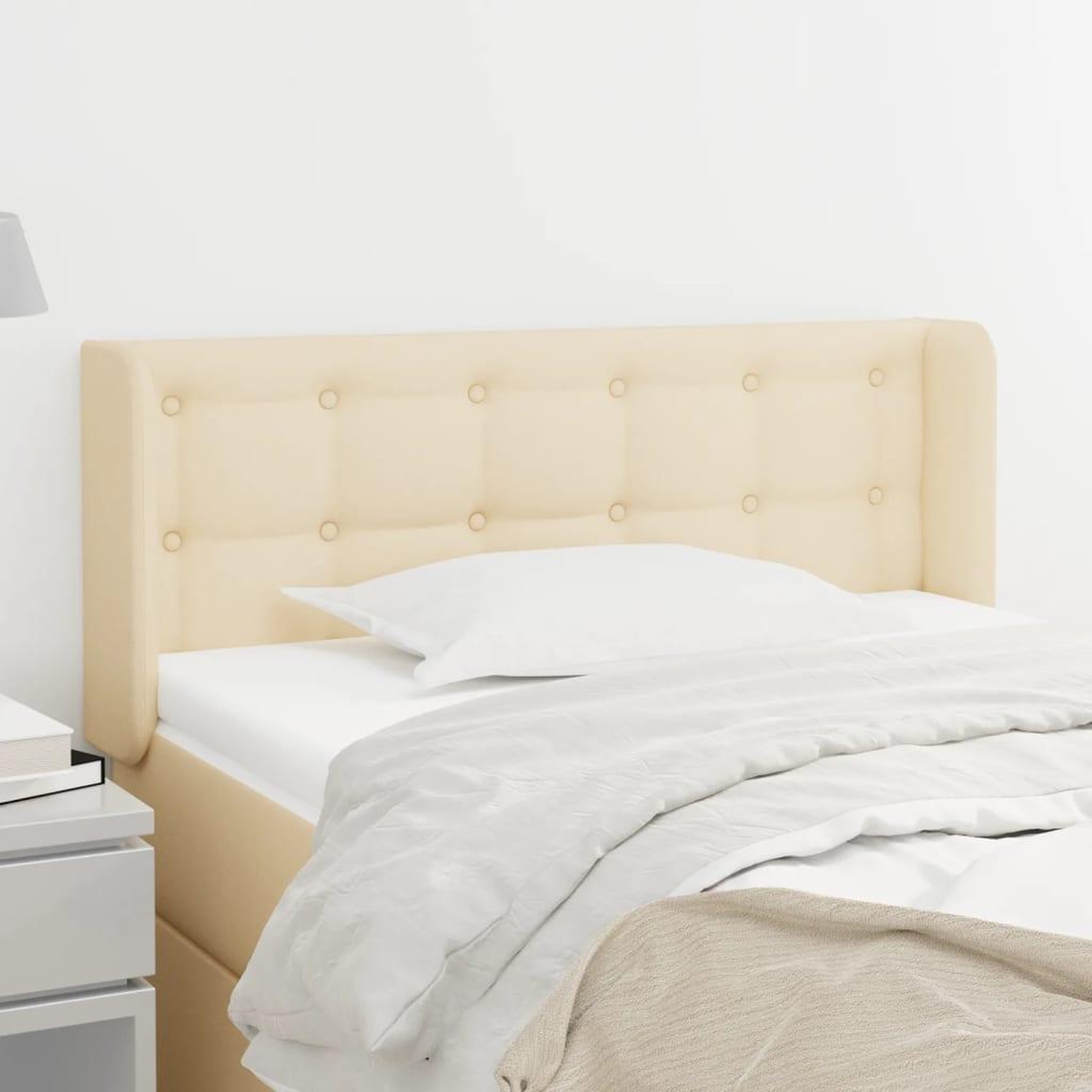 Voir la diapositive 1 : VIDAXL Tete de lit avec oreilles Creme 93x16x78/88 cm Tissu