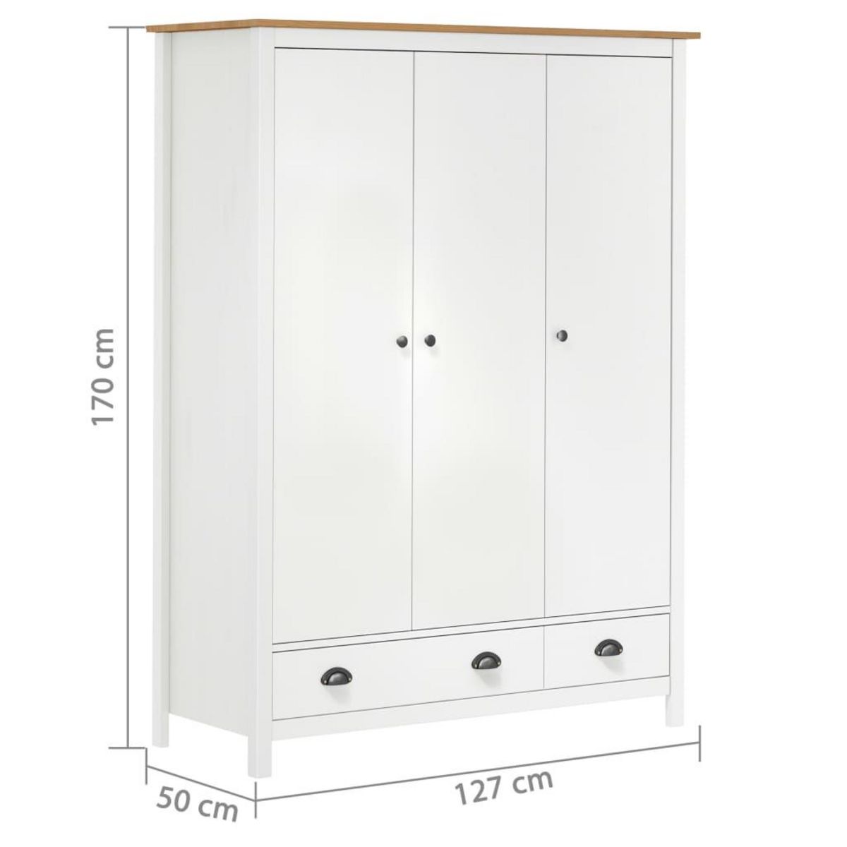 VIDAXL Garde-robe a 3 portes Hill Blanc 127x50x170 cm Bois pin solide