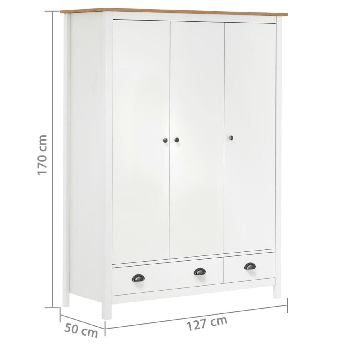 VIDAXL Garde-robe a 3 portes Hill Blanc 127x50x170 cm Bois pin solide